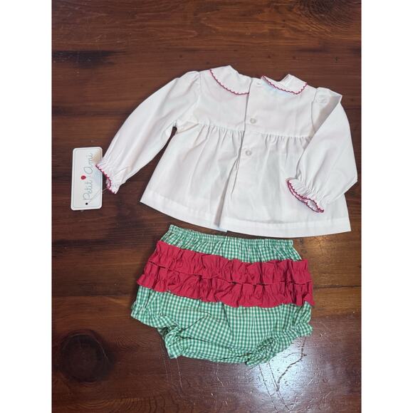 Petit Ami Christmas Santa Smocked Girls Green Check Diaper Set 3 Months $50 NWT - Picture 8 of 9
